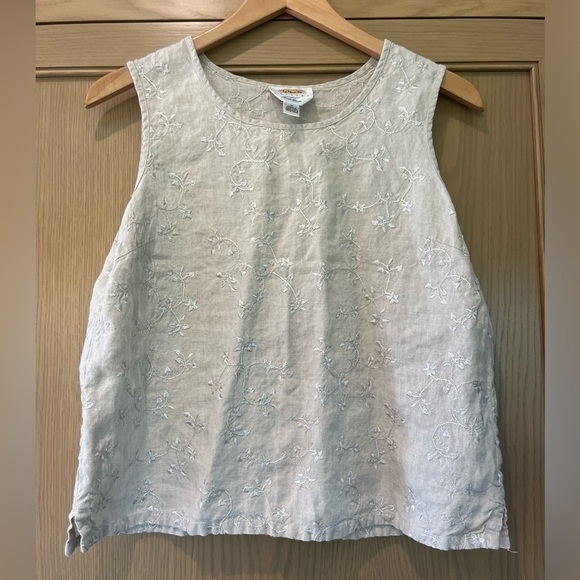 Vintage Talbots 100% Irish Linen Embroidered Coastal Grandma Dainty Tank Top - Picture 1 of 5